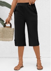 Black bottoms,Plain Color bottoms,Pocket Black Elastic Waist High Waisted Pants