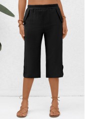 Black bottoms,Plain Color bottoms,Pocket Black Elastic Waist High Waisted Pants