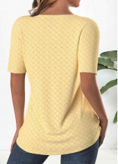 Light Yellow tops,Plain Color tops,ROTITA Textured Fabric Light Yellow V Neck T Shirt