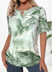 Light Green tops,Marble tops,ROTITA Tuck Stitch Marble Print Light Green T Shirt