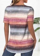 Multi Color tops,Striped tops,Geometric tops,ROTITA Criss Cross Striped Multi Color V Neck T Shirt