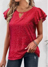 Rotita - Blouse col rond rouge à pois découpés