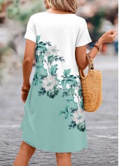 Sage Green dresses,White dresses,Floral dresses,Plants dresses,Everyday dresses,Casual dresses,ROTITA Scalloped Hem Floral Print Sage Green A Line Dress