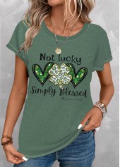 ROTITA Saint Patrick's Day Print Green Round Neck T Shirt