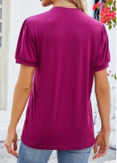 Dark Reddish Purple tops,Plain Color tops,Tuck Stitch Dark Reddish Purple Split Neck T Shirt