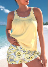 Rotita-Bowknot-Tankini-Set in Hellgelb mit Paisleymuster