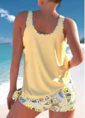 Light Yellow swimwear,Paisley swimwear,ROTITA Bowknot Light Yellow Paisley Print Tankini Set