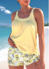 Light Yellow swimwear,Paisley swimwear,ROTITA Bowknot Light Yellow Paisley Print Tankini Set