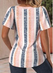 Dusty Pink tops,Light Pink tops,Striped tops,Geometric tops,ROTITA Lightweight Striped Dusty Pink Square Neck T Shirt