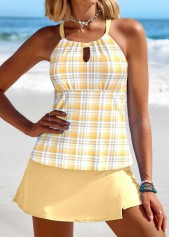 ensemble tankini à carreaux jaune clair à découpes rotita