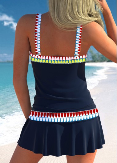 Navy swimwear,Tribal swimwear,ROTITA Circular Ring Navy Tribal Print Low Waisted Tankini Set