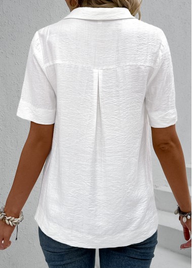 White tops,Plain Color tops,ROTITA Lace White Shirt Collar Short Sleeve Blouse