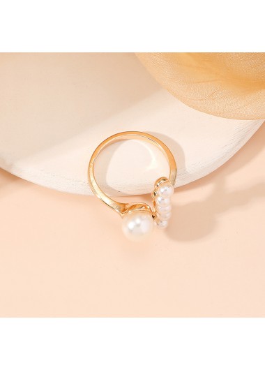 Gold jewelry,Gold Pearl Detail Open Alloy Ring