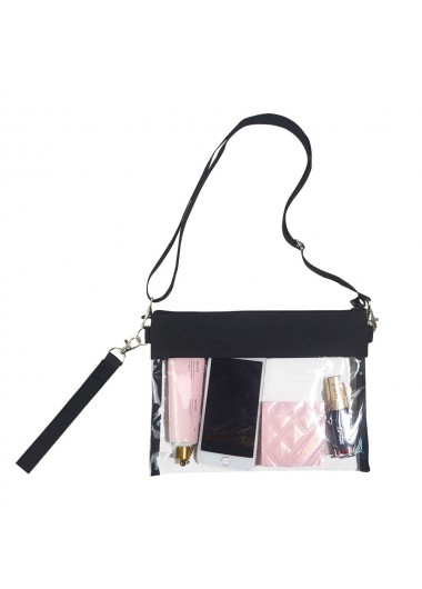 Black accessories,Plain Color accessories,Transparent PVC Black Zip Crossbody Bag