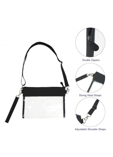 Black accessories,Plain Color accessories,Transparent PVC Black Zip Crossbody Bag