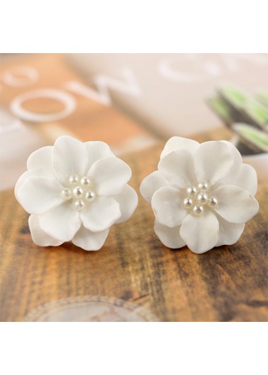 White jewelry,Floral jewelry,Plants jewelry,Floral Plants White Patchwork Pearl Earrings
