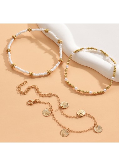 Gold jewelry,White jewelry,Contrast Color jewelry,Seashell Detail Round Gold Anklet Set