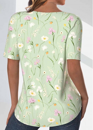 Light Green plus size,Floral plus size,Plants plus size,ROTITA Plus Size Textured Fabric Light Green T Shirt