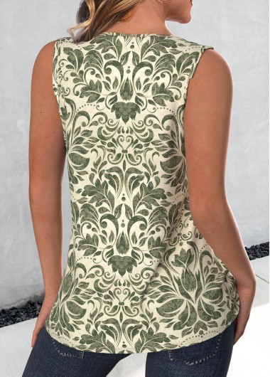 Sage Green tops,Tribal tops,ROTITA Embroidery Tribal Print Sage Green Round Neck Tank Top