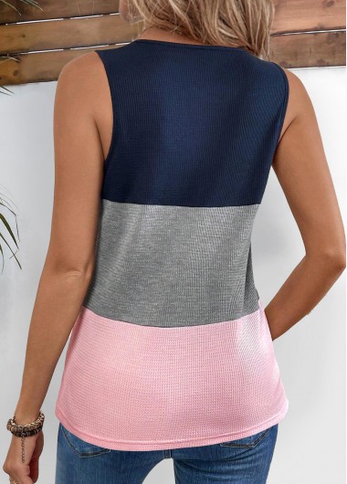 Pink tops,Light Grey Marl tops,Contrast Color tops,ROTITA Button Pink Split Neck Sleeveless Tank Top