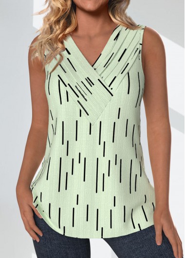 Light Green tops,Geometric tops,Striped tops,ROTITA Surplice Geometric Print Light Green V Neck Tank Top