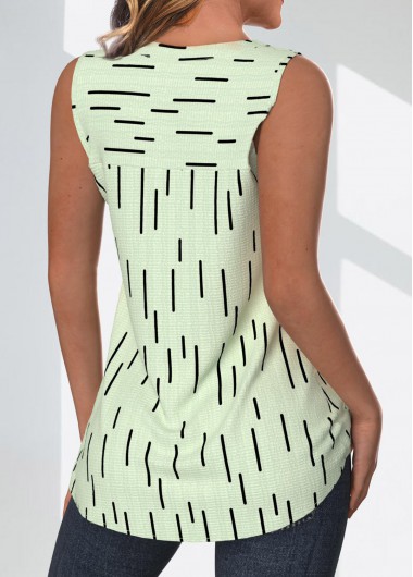 Light Green tops,Geometric tops,Striped tops,ROTITA Surplice Geometric Print Light Green V Neck Tank Top