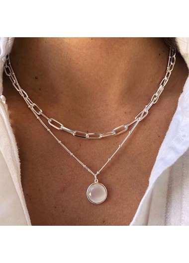 Silvery White jewelry,Contrast Color jewelry,Layered Round Silvery White Alloy Necklace
