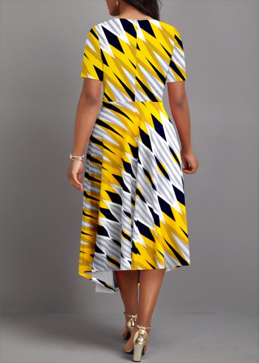 Multi Color dresses,Plaid dresses,Party dresses,Elegant dresses,ROTITA Patchwork Argyle Print Multi Color Round Neck Dress