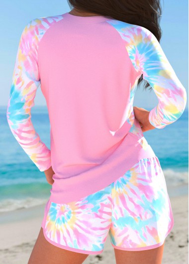Pink swimwear,Tie Dye swimwear,ROTITA Patchwork Pink Tie Dye Print Tankini Set
