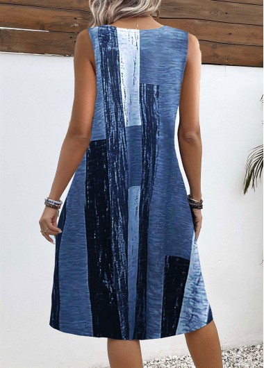 Denim Blue dresses,Graphic dresses,Geometric dresses,Everyday dresses,Casual dresses,ROTITA Circular Ring Graffiti Print Denim Blue A Line Dress