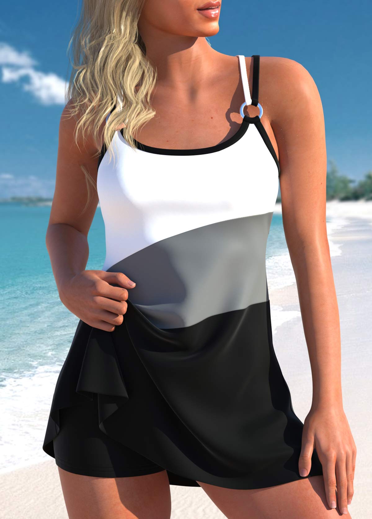 ROTITA Circular Ring Scoop Neck Black Swimdress Top-No Bottom