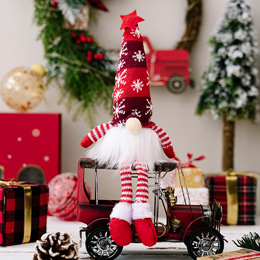 Striped Detail Christmas Print Red Doll Decoration