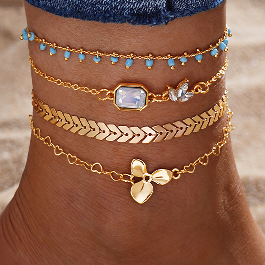 Gold Layered Alloy Heart Geometric Anklets