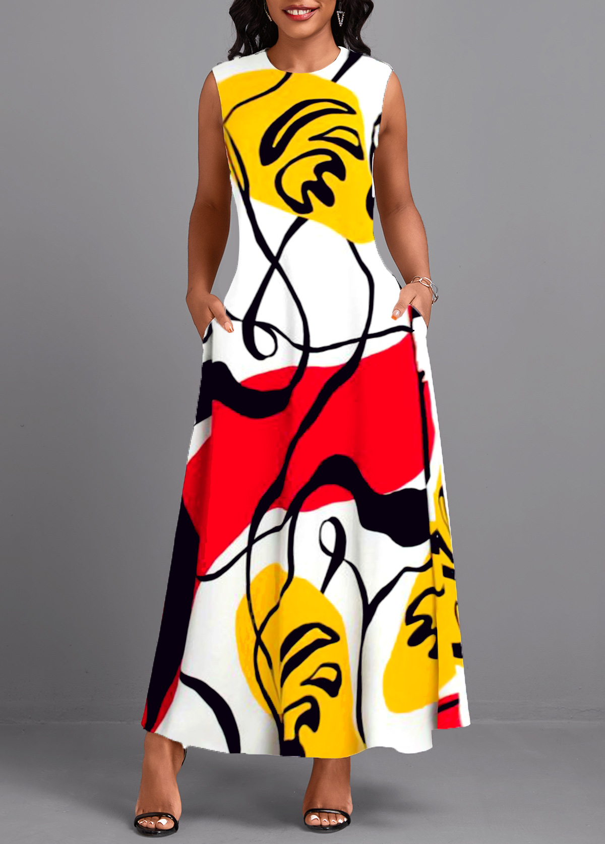 ROTITA Breathable Graffiti Print Multi Color Maxi Dress