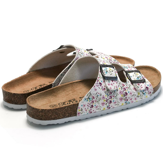 White shoes,Floral shoes,Plants shoes,Floral Print White Falt Open Toe Sliders