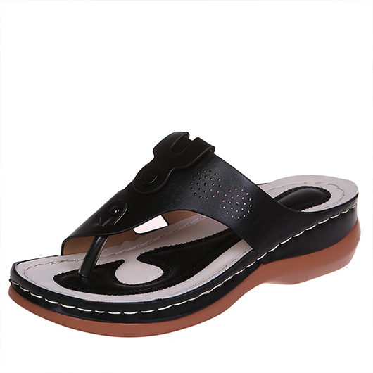 Black shoes,Plain Color shoes,Black Low Heel Toe Post Flip Flops