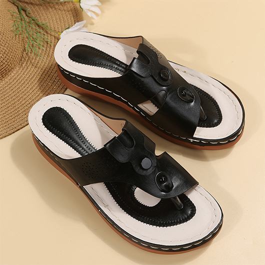 Black shoes,Plain Color shoes,Black Low Heel Toe Post Flip Flops