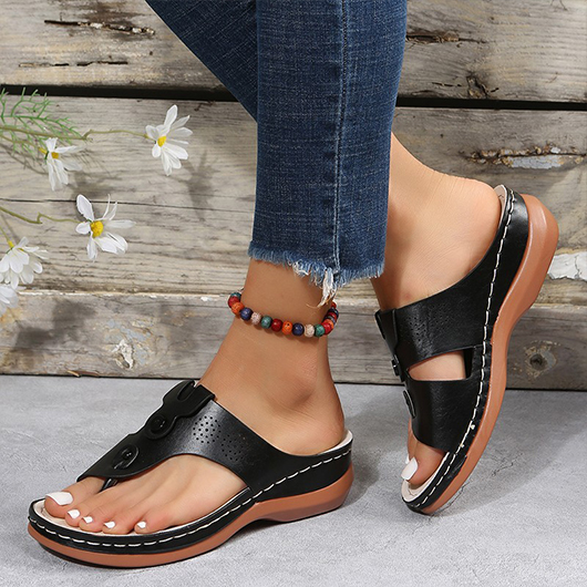 Black shoes,Plain Color shoes,Black Low Heel Toe Post Flip Flops