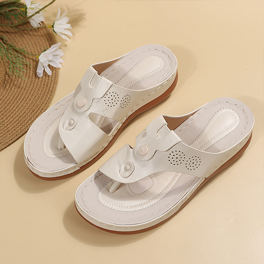 Beige shoes,Plain Color shoes,Beige Low Heel Toe Post Flip Flops Slippers