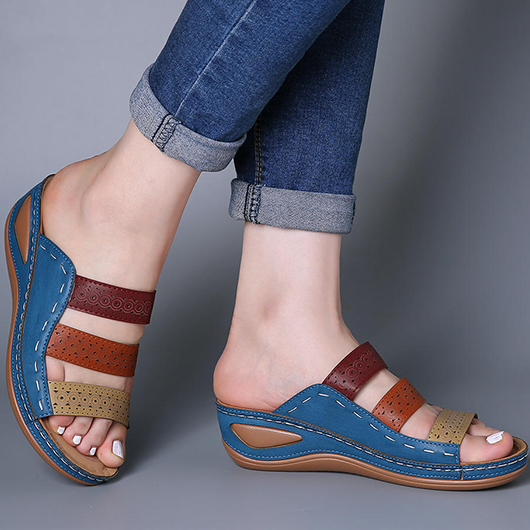 Peacock Blue shoes,Contrast Color shoes,Peacock Blue Mid Heel Peep Toe Sliders