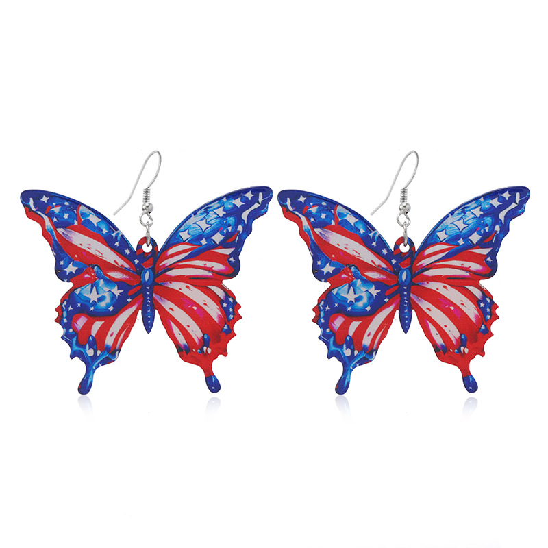 Butterfly American Flag Print Design Navy Earrings