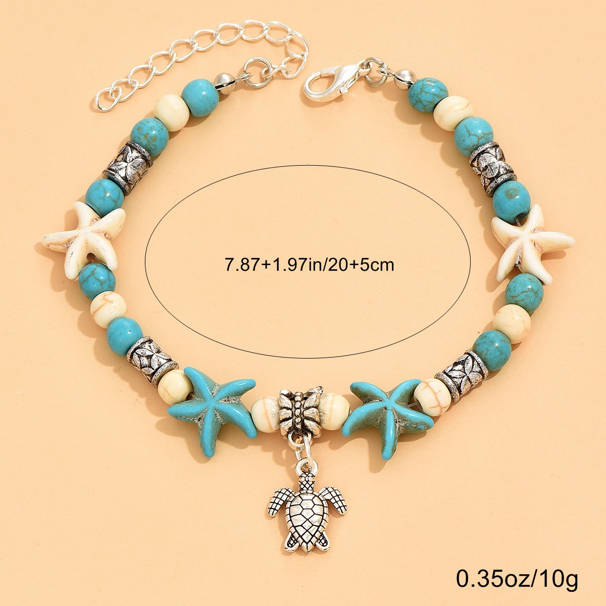 Turquoise jewelry,Silver jewelry,Contrast Color jewelry,urtle Design Baded Turquoise Alloy Bracelet