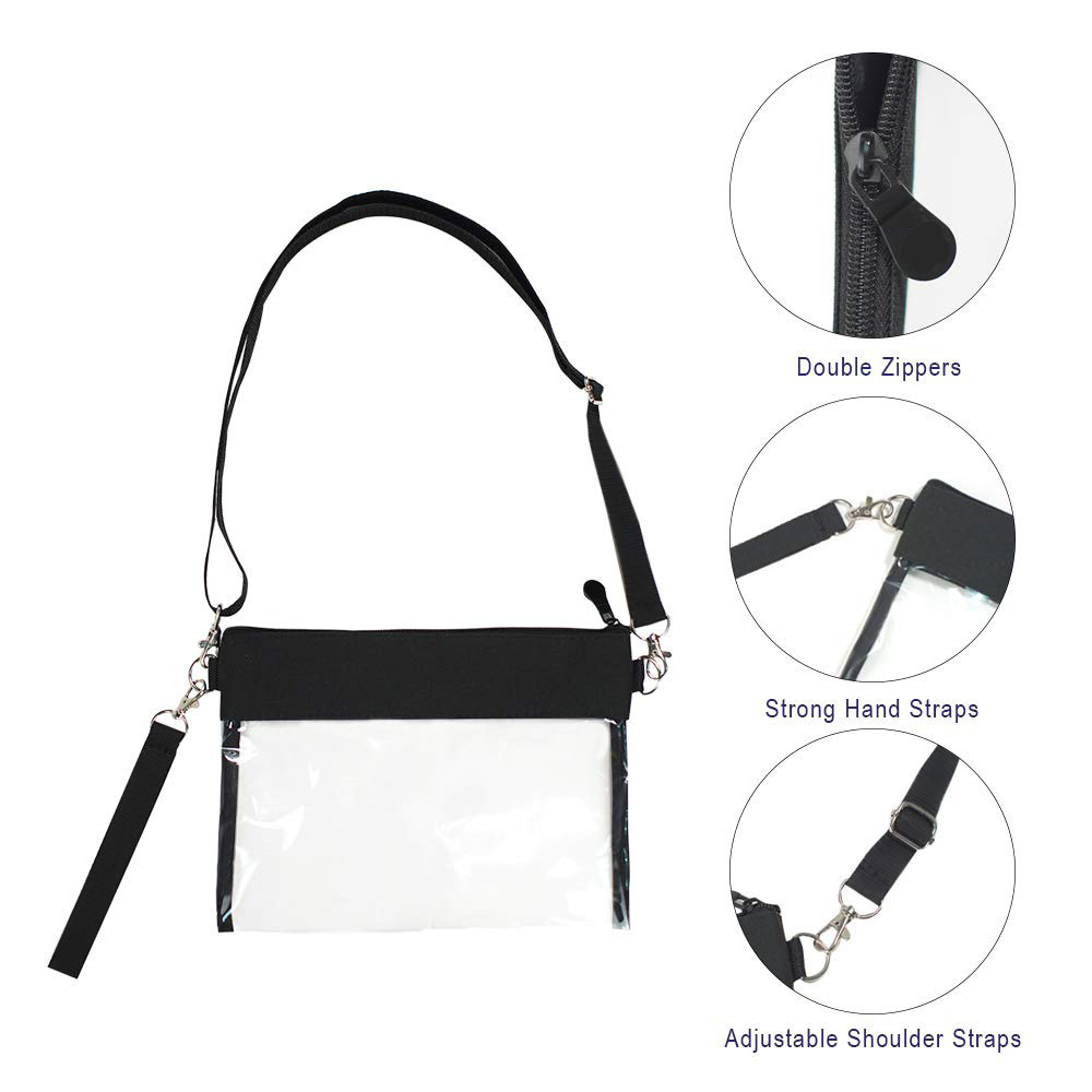 Black accessories,Plain Color accessories,Transparent PVC Black Zip Crossbody Bag