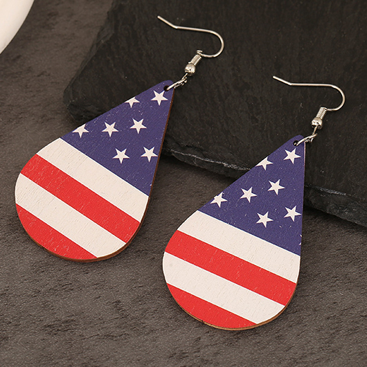 boucles d'oreilles en bois de marine de drapeau américain de conception de larme