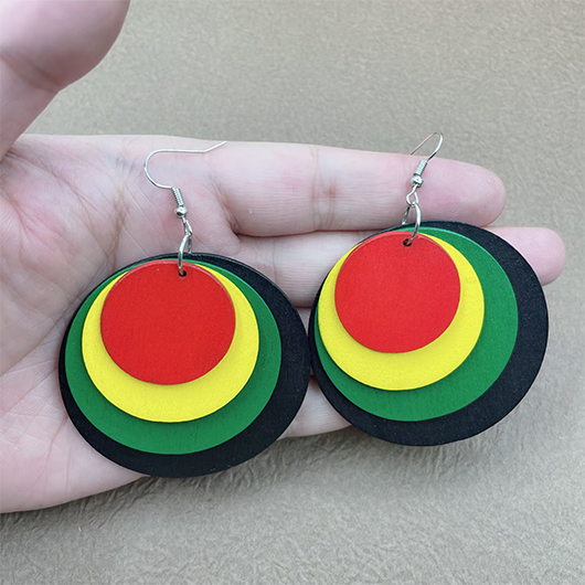 Multi Color jewelry,Geometric jewelry,Round Multi Color Wood Geometric Earrings