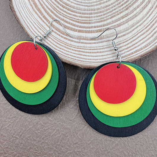 Multi Color jewelry,Geometric jewelry,Round Multi Color Wood Geometric Earrings