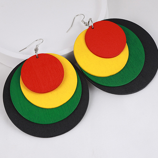 Multi Color jewelry,Geometric jewelry,Round Multi Color Wood Geometric Earrings
