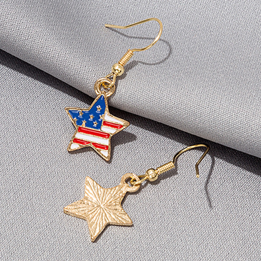 Golden jewelry,Geometric jewelry,American Flag Star Golden Alloy Earrings