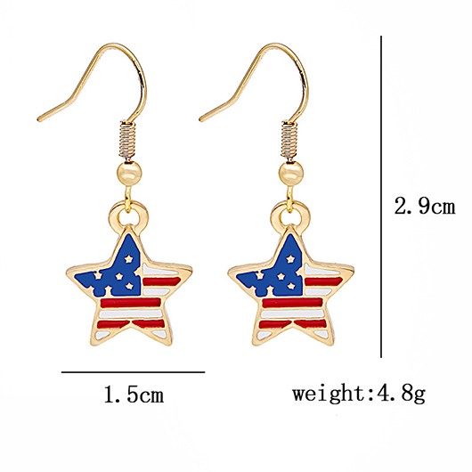 Golden jewelry,Geometric jewelry,American Flag Star Golden Alloy Earrings