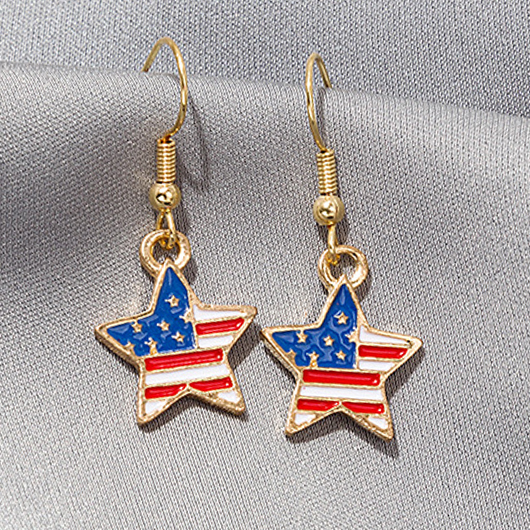 Golden jewelry,Geometric jewelry,American Flag Star Golden Alloy Earrings